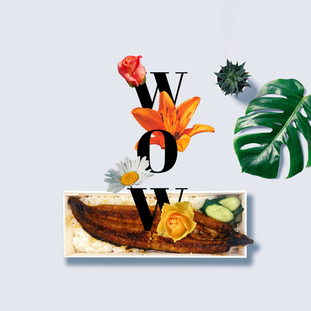 長手折箱に入れられたおいしいそうな、白ご飯の上に乗ったうなぎの蒲焼